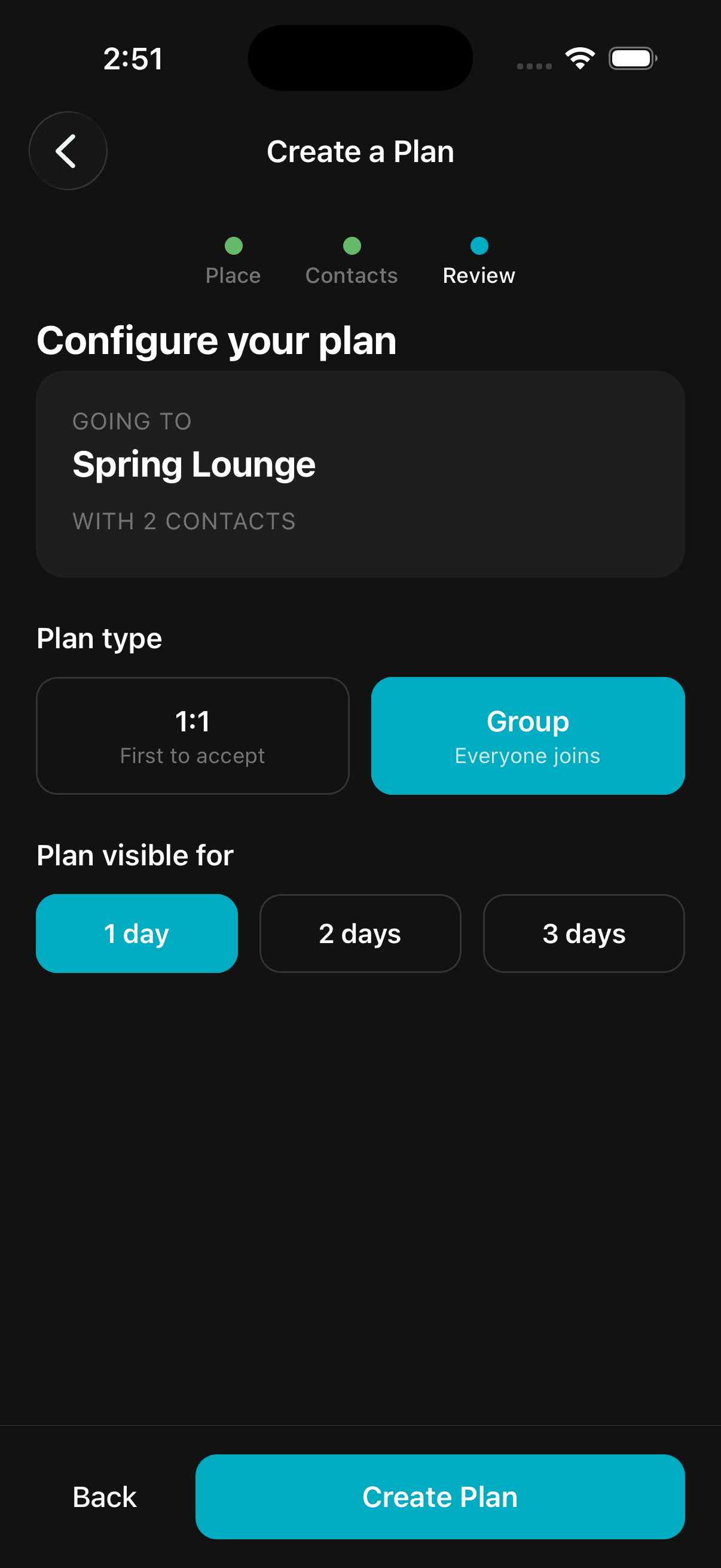 Create 1:1 or group plans