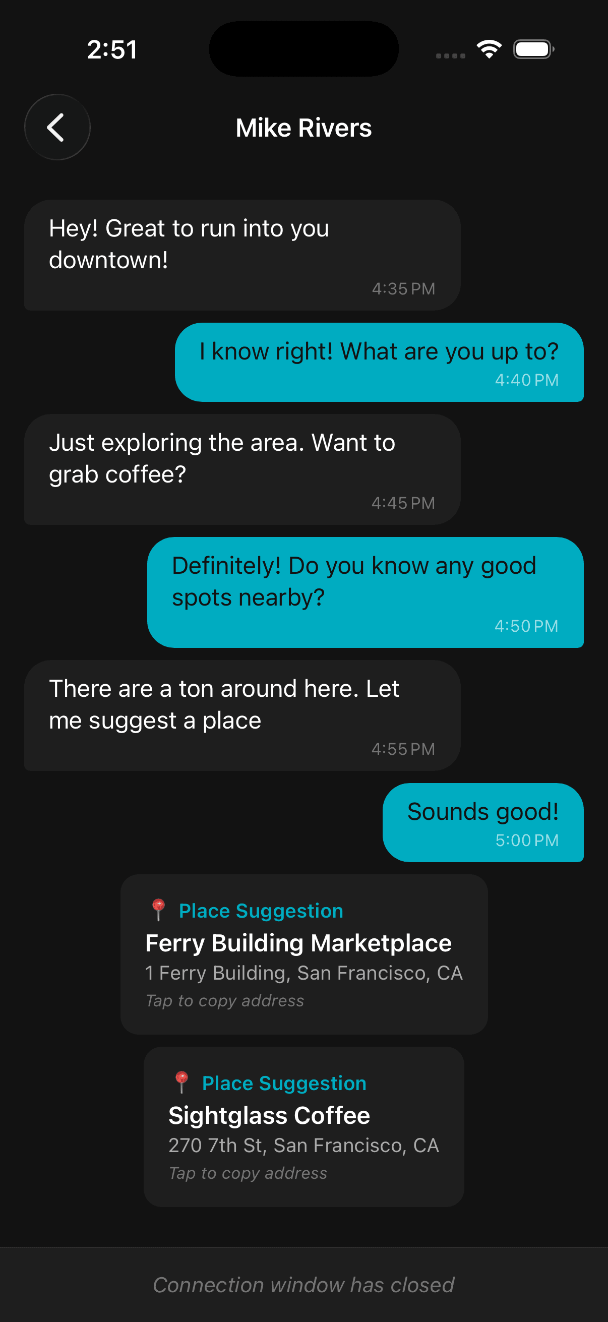 Chat with place suggestions