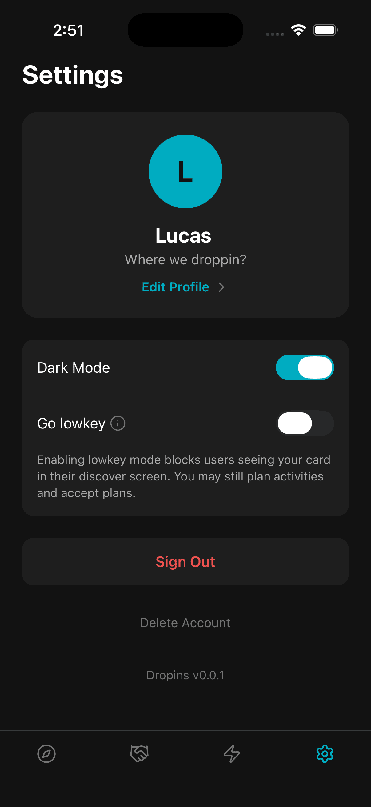 Profile and settings