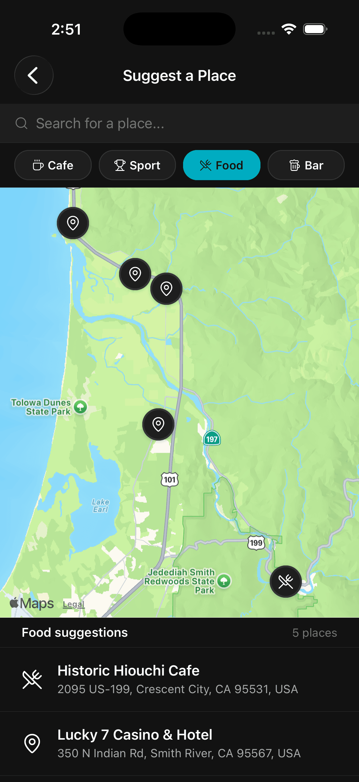 Find places on the map